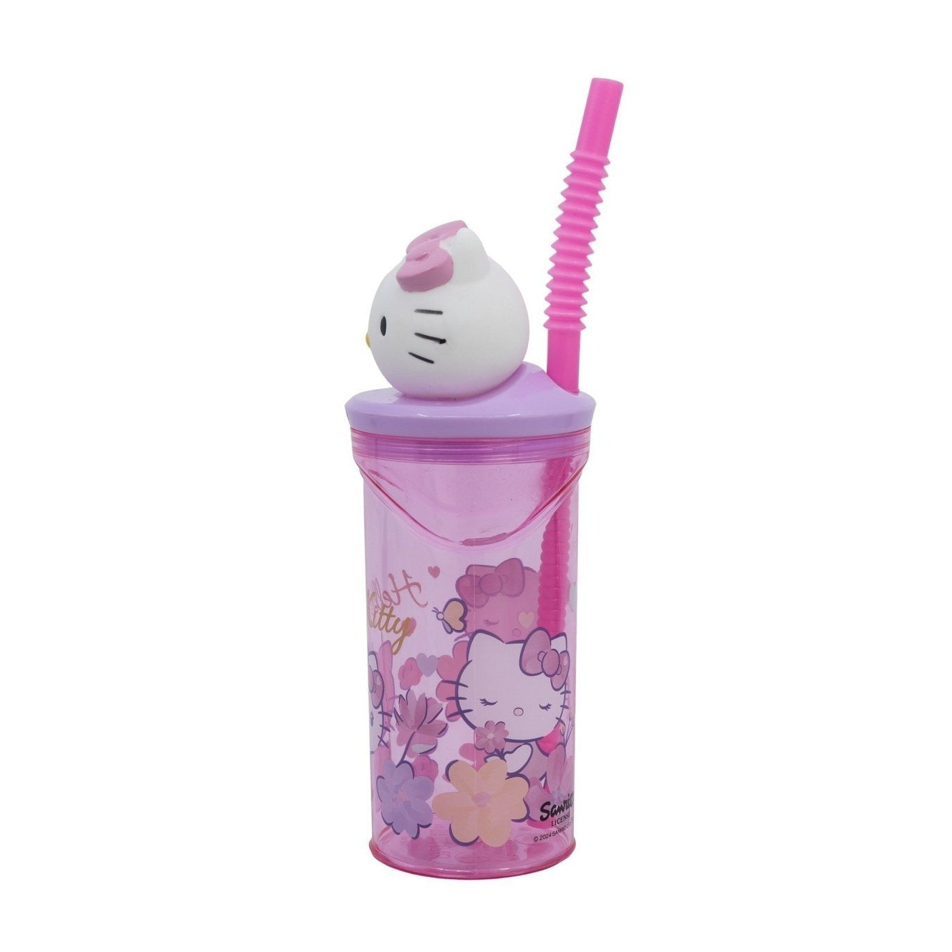 Bicchiere 360ml con Cannuccia e Personaggio 3D HELLO KITTY - Borraccia per Bambini e Ragazzi