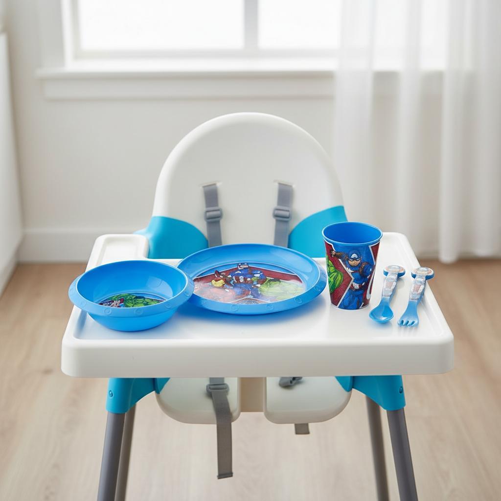 HULK - Set di stoviglie riutilizzabile per bambini bicolore – Set composto da 5 pezzi: Piatto, ciotola, bicchieri e posate per bambini e bebé