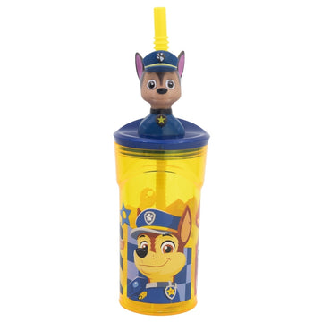 Bicchiere 360ml con Cannuccia e Personaggio 3D Paw Patrol - Borraccia per Bambini e Ragazzi