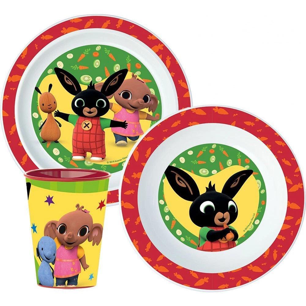 BING - Set di Stoviglie Riutilizzabile per Bambini Bicolore – Set 3 Pezzi: Piatto, Ciotola e Bicchiere per Bambini e Beb