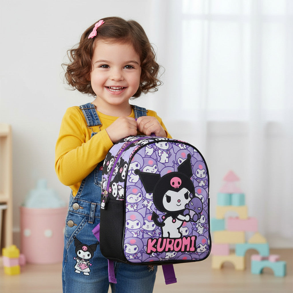 KUROMI - Zaino per bambini Zainetto Asilo Infanzia per la Scuola e tempo libero con chiusura lampo Hello