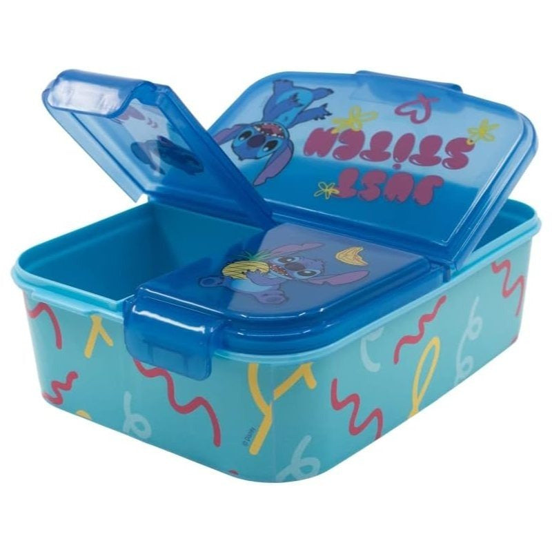 Porta Merenda Scuola con 3 scomparti Portamerenda in Plastica Bambini Pranzo Launch Box - BPA Free (Stitch)
