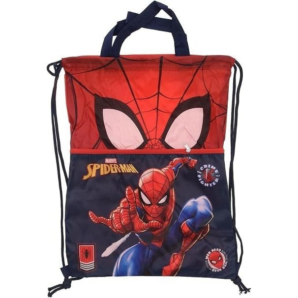 SPIDERMAN - Sacca Sportiva con manici e tasca per Bambino, Borsa Coulisse Zaino per Asilo, Palestra, Piscina, Viaggio, P