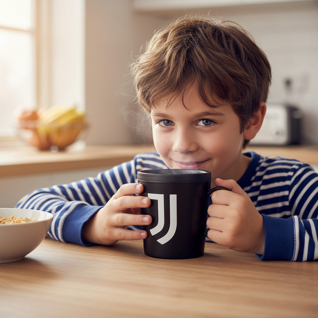 Tazza Ufficiale Bicchiere in plastica 360ml per Microonde con manico Tifoso Calcio colazione Made in Italy NERO
