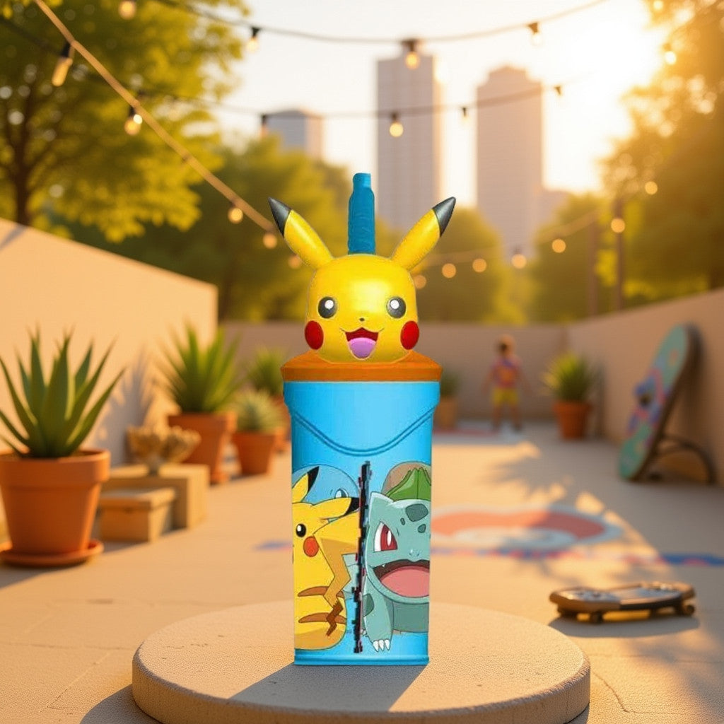 Bicchiere 360ml con Cannuccia e Personaggio 3D Bambini BPA Free - POKEMON