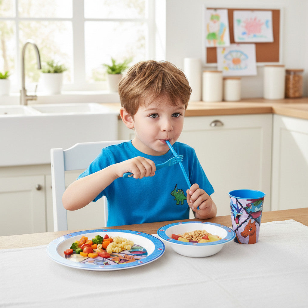 POKEMON - Set di stoviglie riutilizzabile per bambini bicolore – Set composto da 3 pezzi: Piatto, ciotola e bicchiere per bambini e bebé