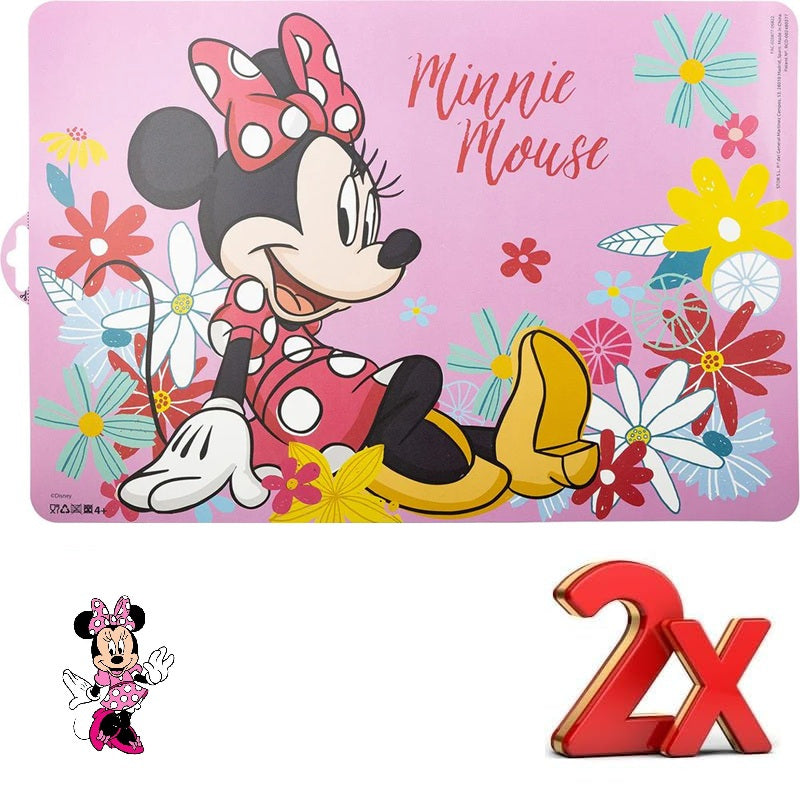 MINNIE MOUSE - 2 pezzi Tovaglietta Ufficiale Americana Plastificata Sottopiatto per colazione e pranzo Bambini Scuola TO