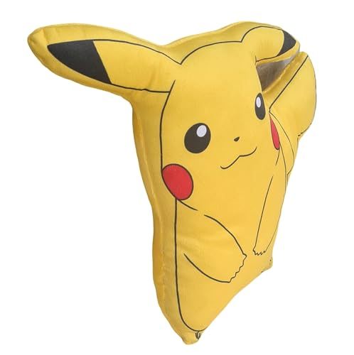 POKEMON - Cuscino 3D ufficiale a forma di personaggio Sagomato Pikachu, 31 cm x 33 cm, peluche lavabile
