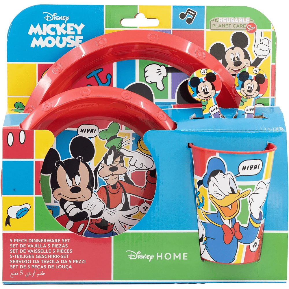 Set di stoviglie riutilizzabile per bambini bicolore – Set composto da 5 pezzi: Piatto, ciotola, bicchieri e posate per bambini e bebé - TOPOLINO