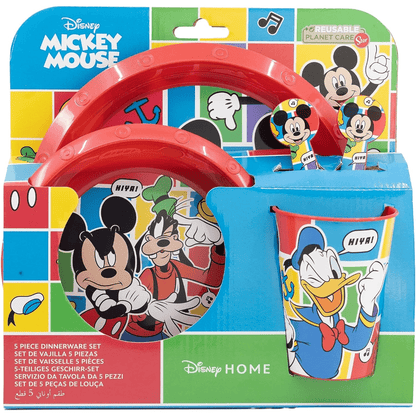 Set di stoviglie riutilizzabile per bambini bicolore – Set composto da 5 pezzi: Piatto, ciotola, bicchieri e posate per bambini e bebé - TOPOLINO