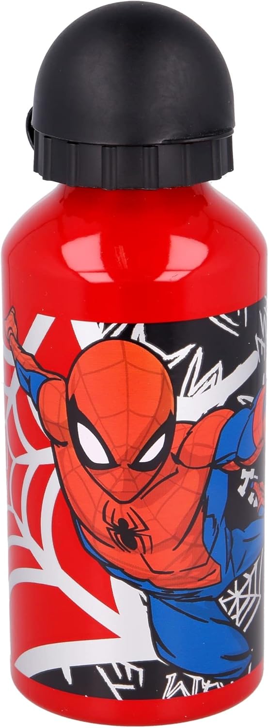 SPIDERMAN - Borraccia ufficiale Scuola Bottiglia Sport in lega di Alluminio per Bambini e Ragazzi 400ml con beccuccio re