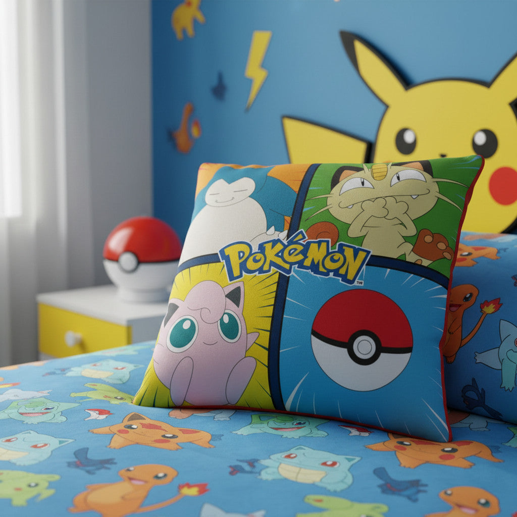 POKEMON - Cuscino Ufficiale Arredo 40x40 cm morbido con imbottitura 100% poliestere - Cameretta Bambini - Pikachu