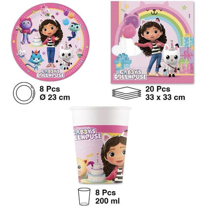 Kit Festa 8 Persone Set Tavola Addobbi Party Compleanno con 8 Piatti, 8 Bicchieri e tovaglioli GABBY