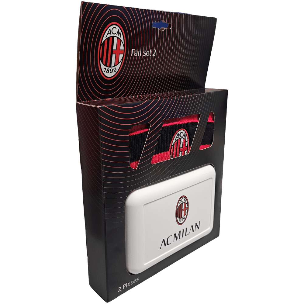 Set Regalo Cappello + Porta Merenda in confezione regalo Tifoso Senza BPA Berretto e Portamerenda per Ragazzi Prodotto Ufficiale (MILAN)