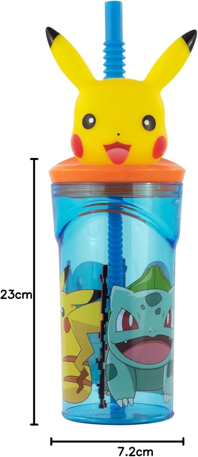 Bicchiere 360ml con Cannuccia e Personaggio 3D Bambini BPA Free - POKEMON