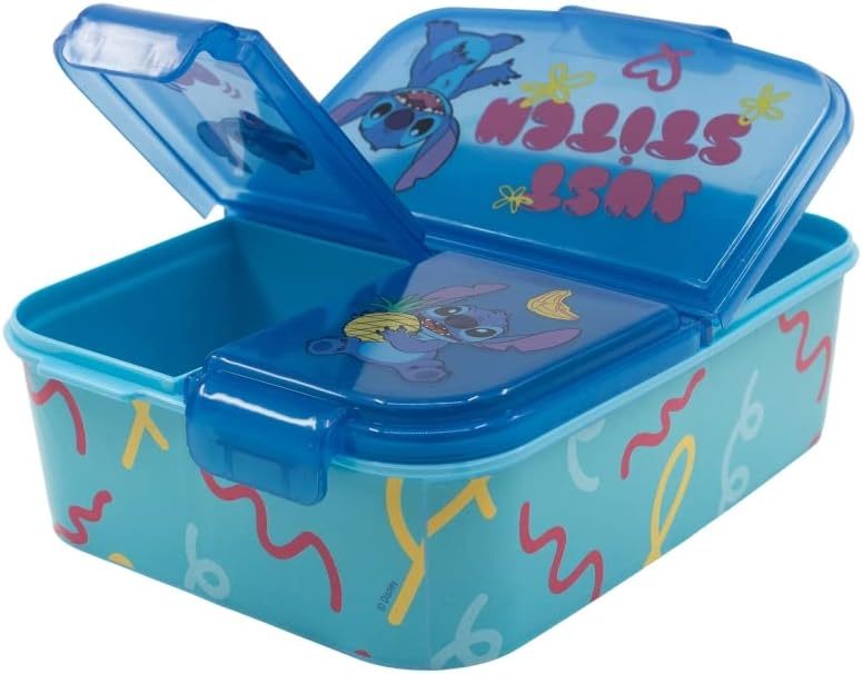 Porta Merenda Scuola con 3 scomparti Portamerenda in Plastica Bambini Pranzo Launch Box - BPA Free (Stitch)
