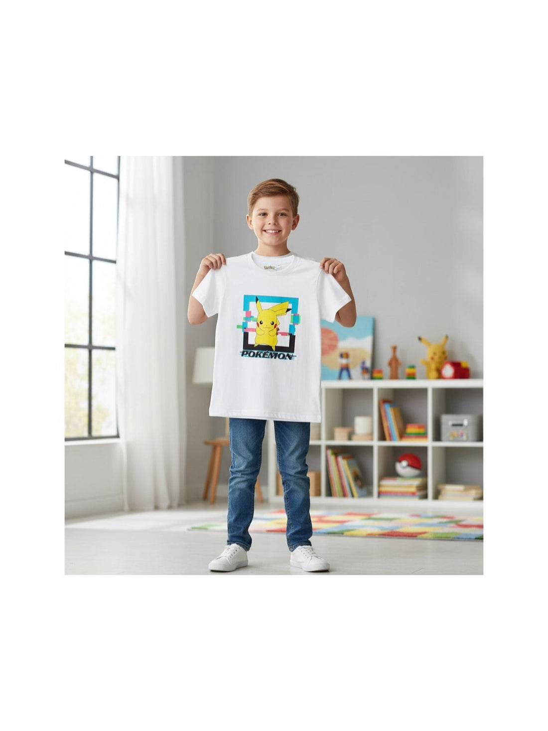 POKEMON - Maglietta Ufficiale 100% Cotone per Bambini T-Shirt Abbigliamento Maglia Ragazzi - Pikachu
