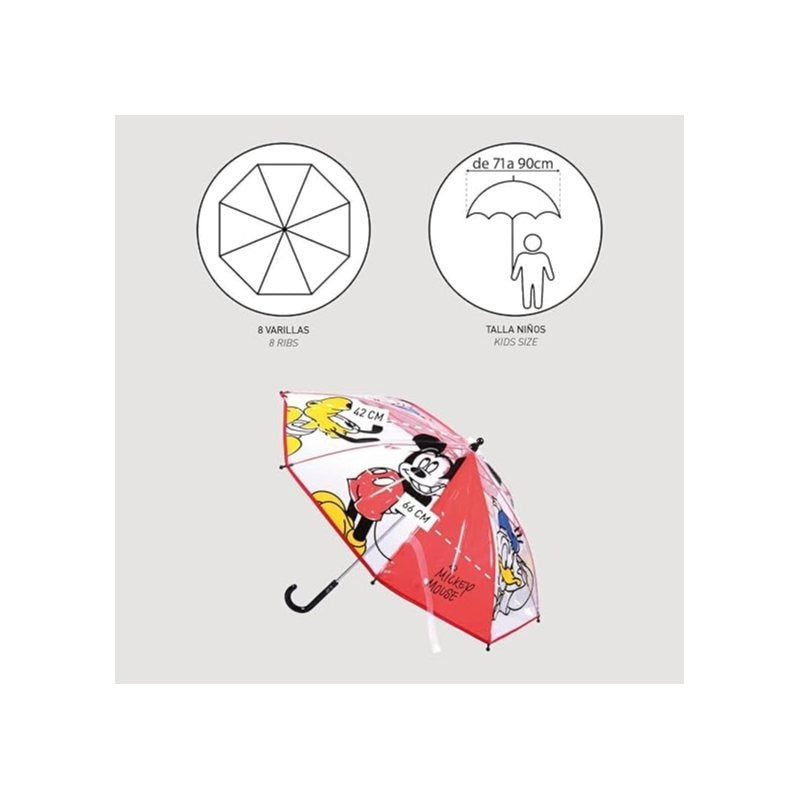 Ombrello da Pioggia Trasparente e Multicolore unisex a campana per bambini MICKEY MOUSE