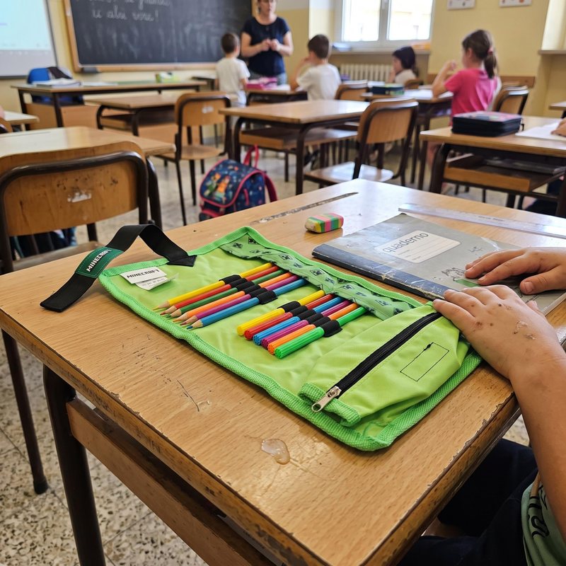 Portapenne Arrotolato Borsellino Scuola e Asilo Astuccio Staccabile con Zip per Elementari 21x7x4cm 5