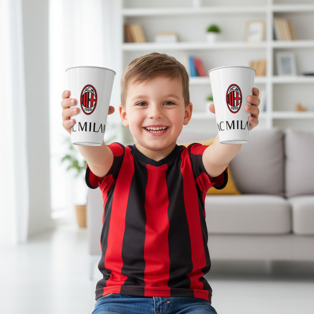 Set 2 Bicchieri in plastica 260ml Tifoso Senza BPA/Regalo  Ragazzi Prodotto Ufficiale ( Milan)