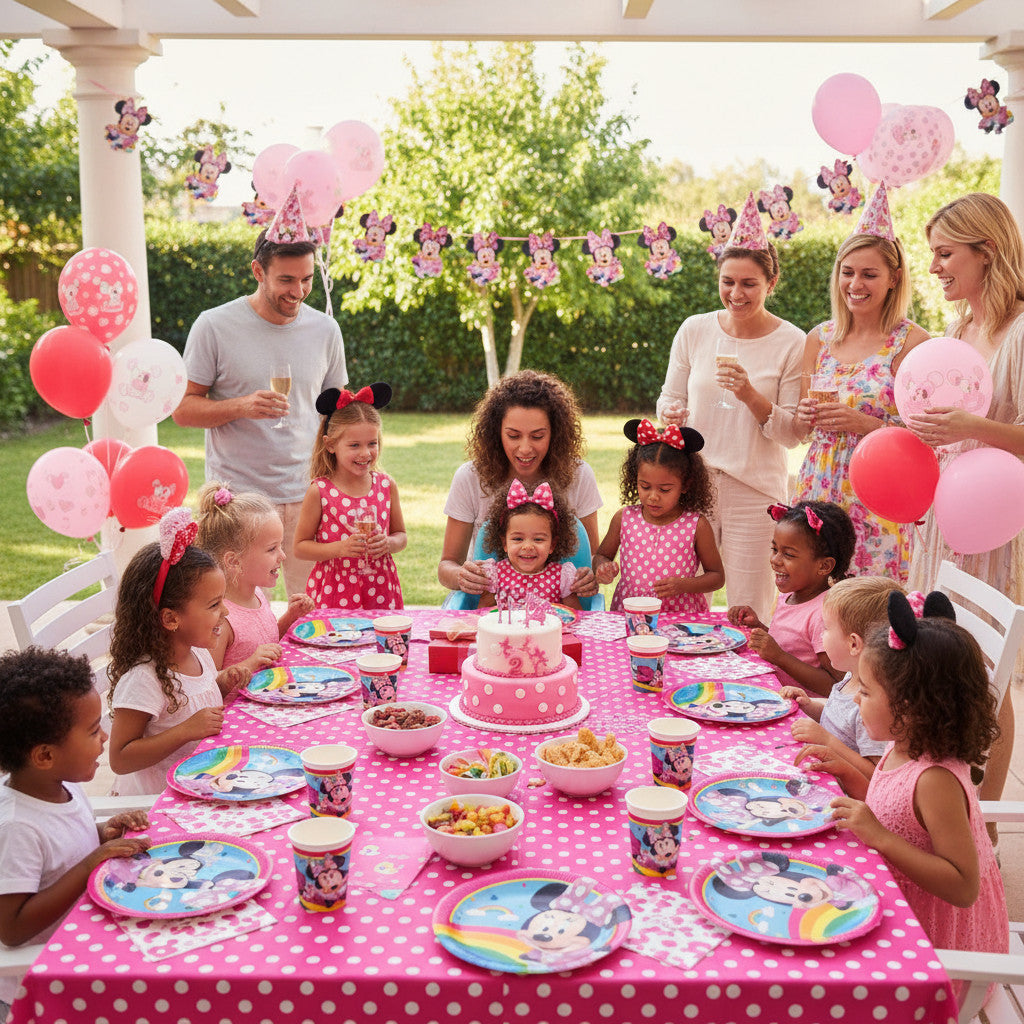 Kit Festa 8 Persone Set Tavola Addobbi Party Compleanno con 8 Piatti, 8 Bicchieri e tovaglioli (Minnie Mouse)