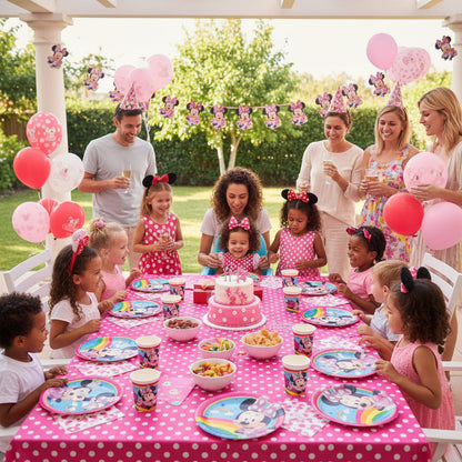 Kit Festa 8 Persone Set Tavola Addobbi Party Compleanno con 8 Piatti, 8 Bicchieri e tovaglioli (Minnie Mouse)