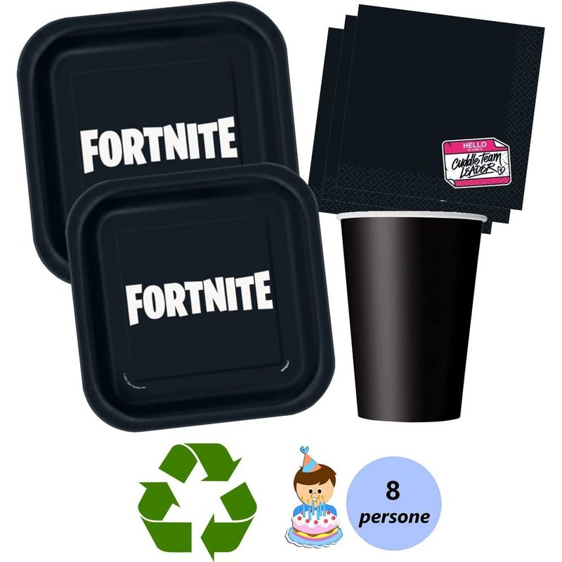Kit Festa 8 Persone Set Tavola Addobbi Party Compleanno con 8 Piatti, 8 Bicchieri e tovaglioli