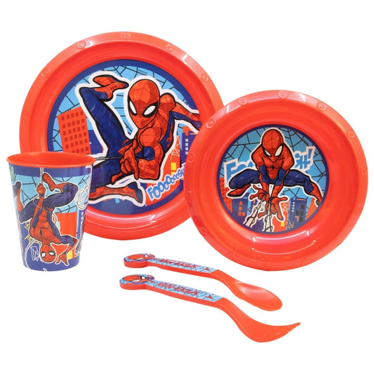 Set di stoviglie riutilizzabile per bambini bicolore – Set composto da 5 pezzi: Piatto, ciotola, bicchieri e posate per bambini e bebé SPIDER