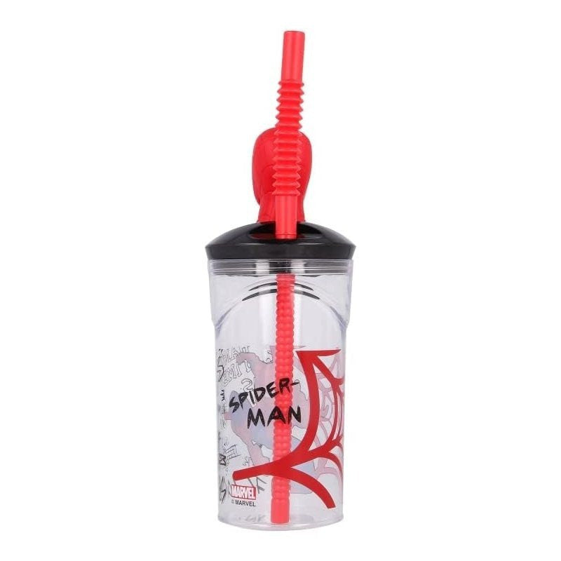 SPIDER - Bicchiere 360ml con Cannuccia e Personaggio 3D per Bambini