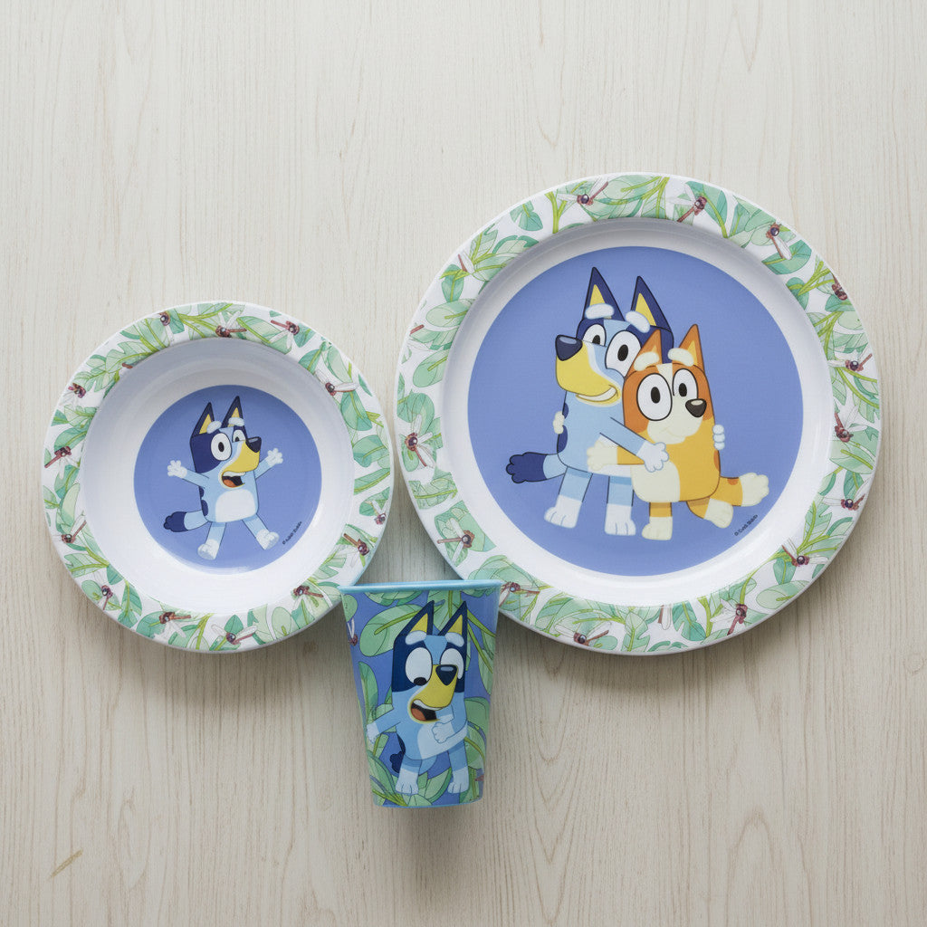 Set di stoviglie riutilizzabile per bambini bicolore – Set composto da 3 pezzi: Piatto, ciotola e bicchiere per bambini 