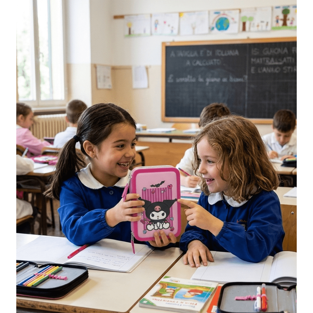 KUROMI - Portapenne Astuccio Triplo Borsellino Scuola e Asilo per Bambini e Ragazzi