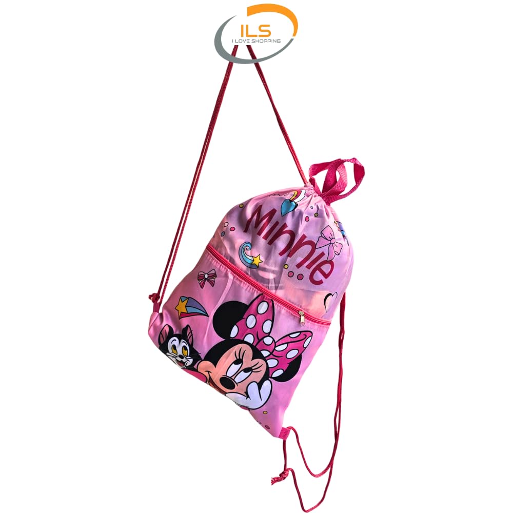 Sacca Sportiva con manici e tasca per Bambino, Borsa Coulisse Zaino per Asilo, Palestra, Piscina, Viaggio, Portascarpe ( MINNIE MOUSE)