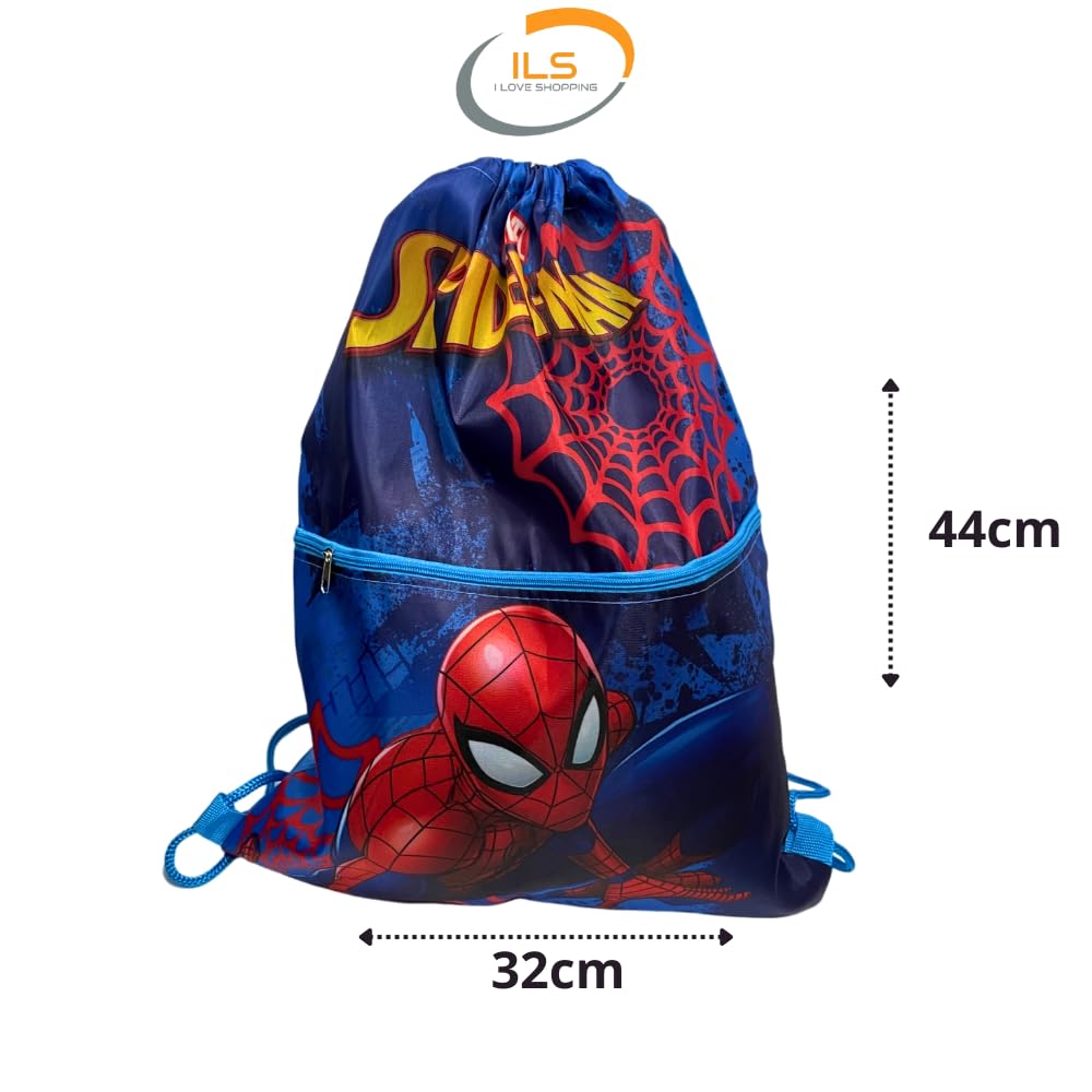 SPIDERMAN - Sacca Sportiva con manici e tasca per Bambino, Borsa Coulisse Zaino per Asilo, Palestra, Piscina, Viaggio, Portascarpe | per SPIDERMAN