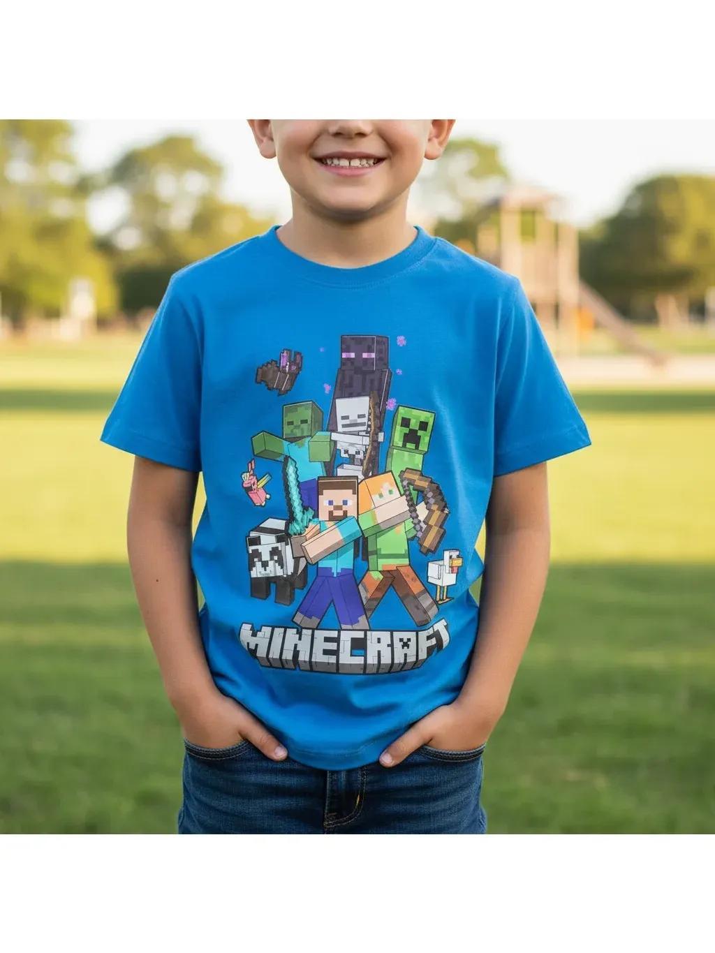 MINECRAFT - Maglietta Ufficiale 100% Cotone per Bambini T-Shirt Abbigliamento Maglia Ragazzi