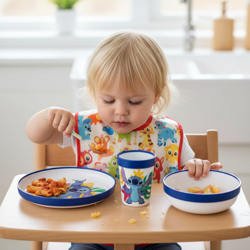 Set di stoviglie riutilizzabile  bambini bicolore – Set composto da 3 pezzi: Piatto, ciotola e bicchiere  bambini e bebé