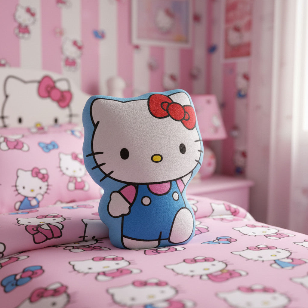 HELLO KITTY - Cuscino 3D Shaped Sagomato Bambini in Poliestere con la Forma sagoma personaggio
