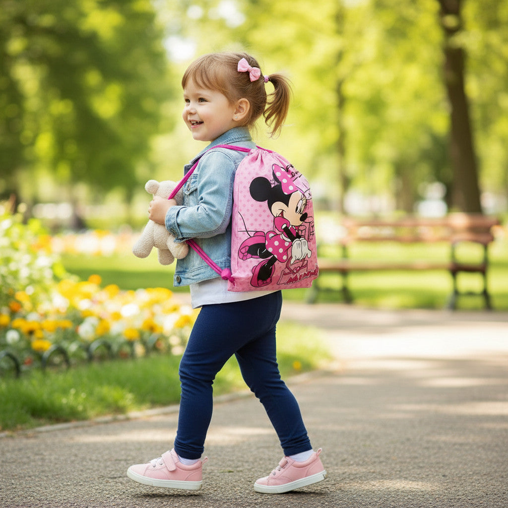 Sacca Sportiva con manici e tasca per Bambino, Borsa Coulisse Zaino per Asilo, Palestra, Piscina, Viaggio, Portascarpe (