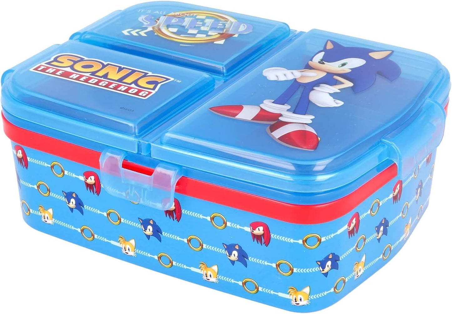 SONIC - Porta Merenda Scuola con 3 scomparti Portamerenda in Plastica Bambini Pranzo Launch Box - BPA Free