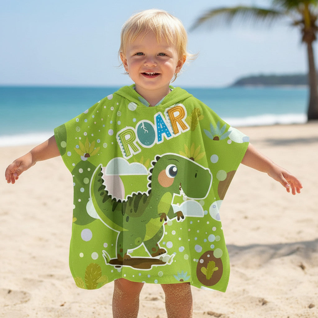 DINOSAURO - Poncho con cappuccio Asciugamano da spiaggia Mare e piscina Accappatoio in microfibra 55X90 cm asciugatura rapida, ultra morbido DINO