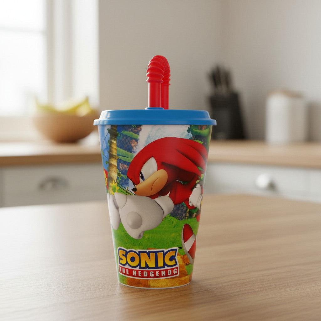 SONIC - Bicchiere ufficiale Per Bambini Con Cannuccia e coperchio Riutilizzabile - 430 ml