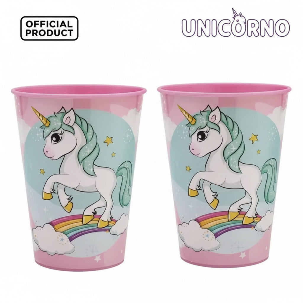 Set 2 Bicchieri per Bambini 260 ml in plastica Senza BPA Regalo per Ragazzi (Unicorno)