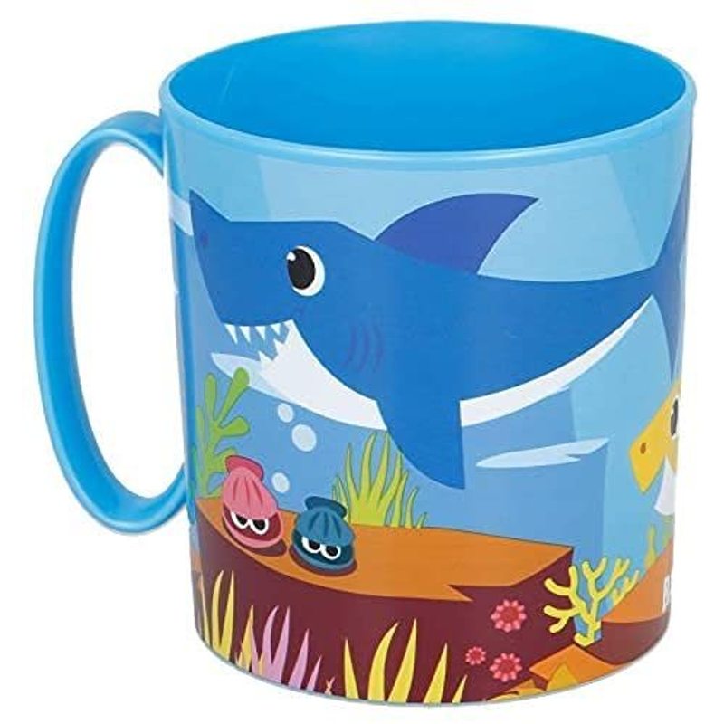 Tazza Bicchiere in plastica 350ml  Microonde con manico Bambini colazione BPA-free (Baby Shark)