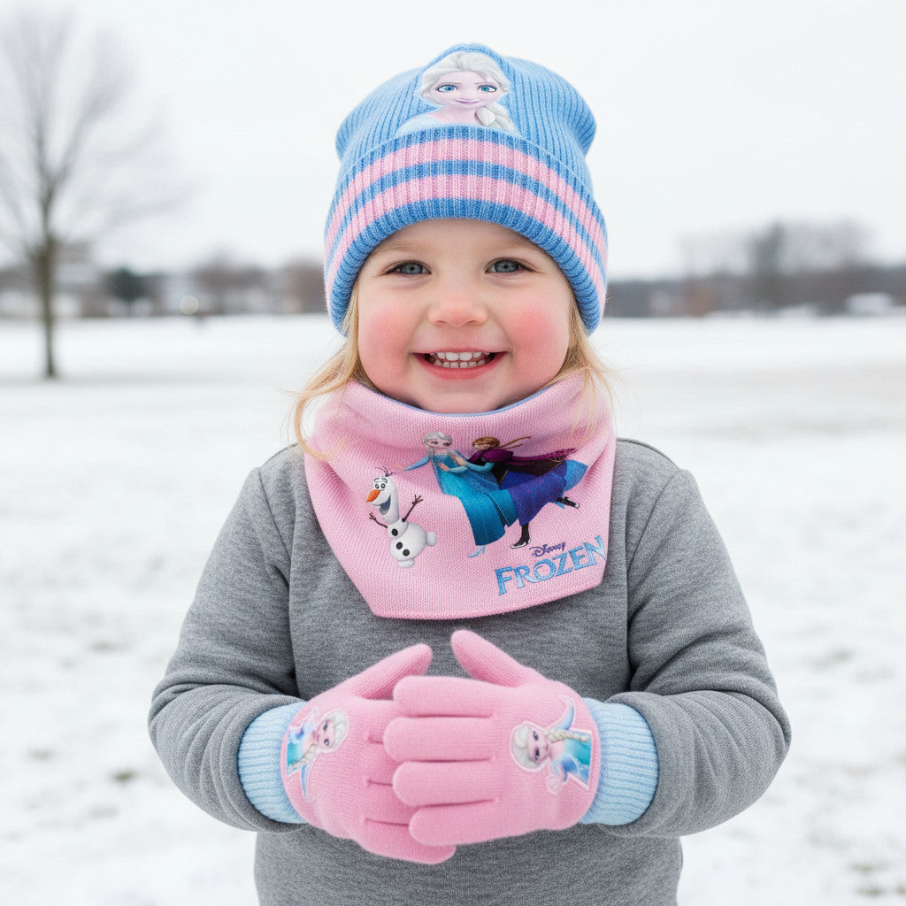 Set 3 Pezzi Frozen Cappello Scaldacollo Guanti Bambini Taglia Unica