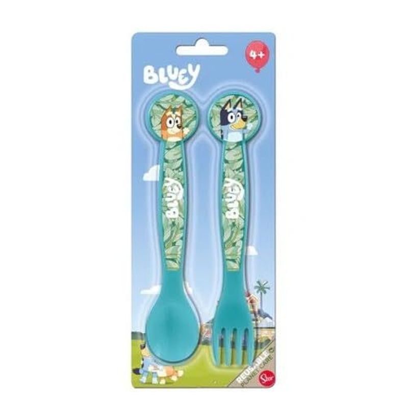 Set Posate  Bambini in Plastica Alimentare senza BPA - Forchetta e Cucchiaio Made in Spain ( BLUEY)