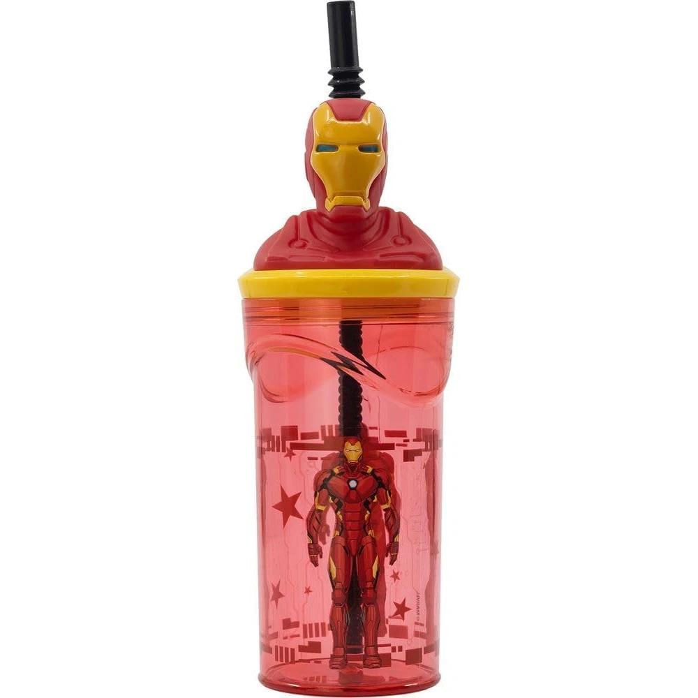 Bicchiere 360ml con Cannuccia e Personaggio 3D Borraccia per Bambini e Ragazzi AVENGERS