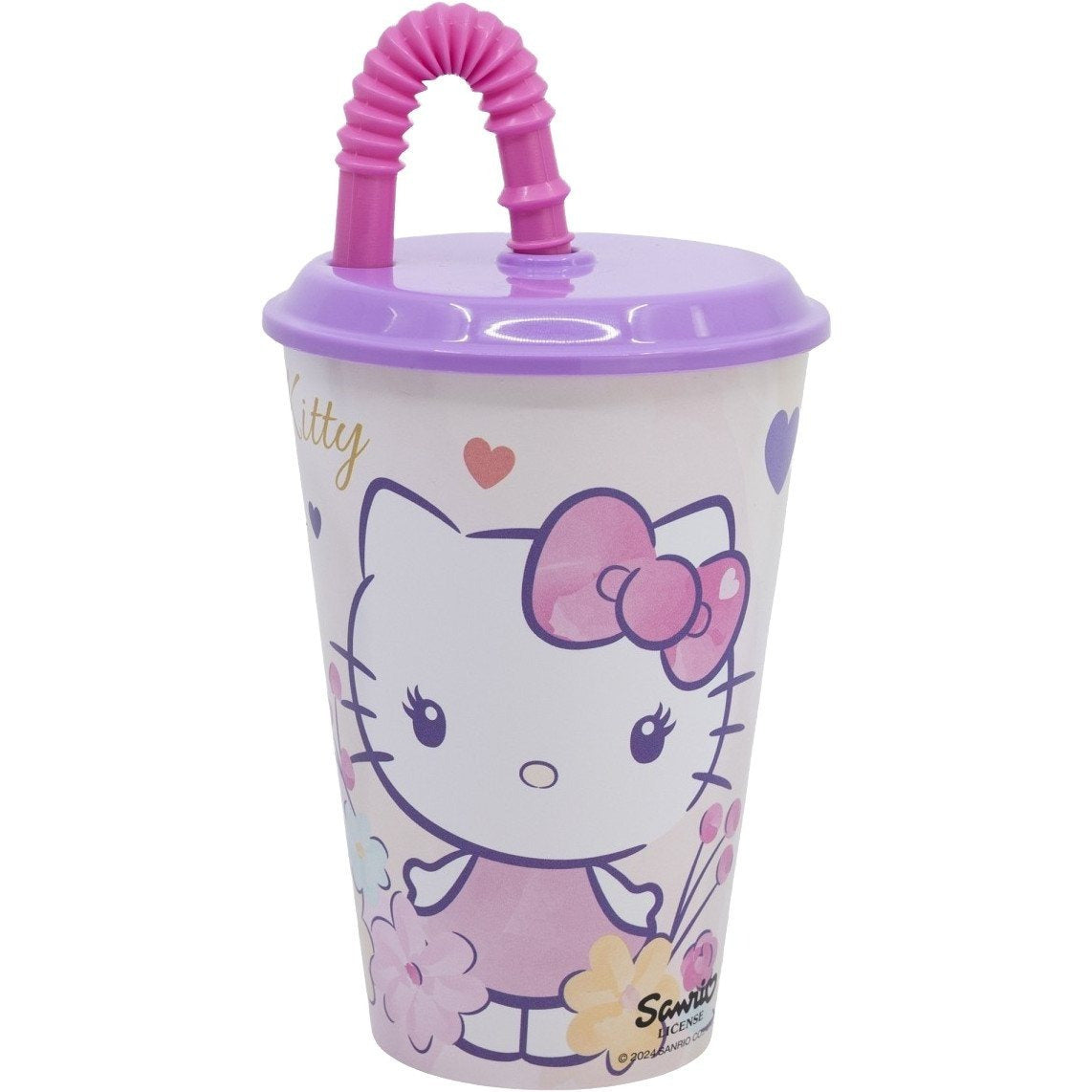 HELLO KITTY - Bicchiere ufficiale Per Bambini Con Cannuccia e coperchio Riutilizzabile - 430 ml