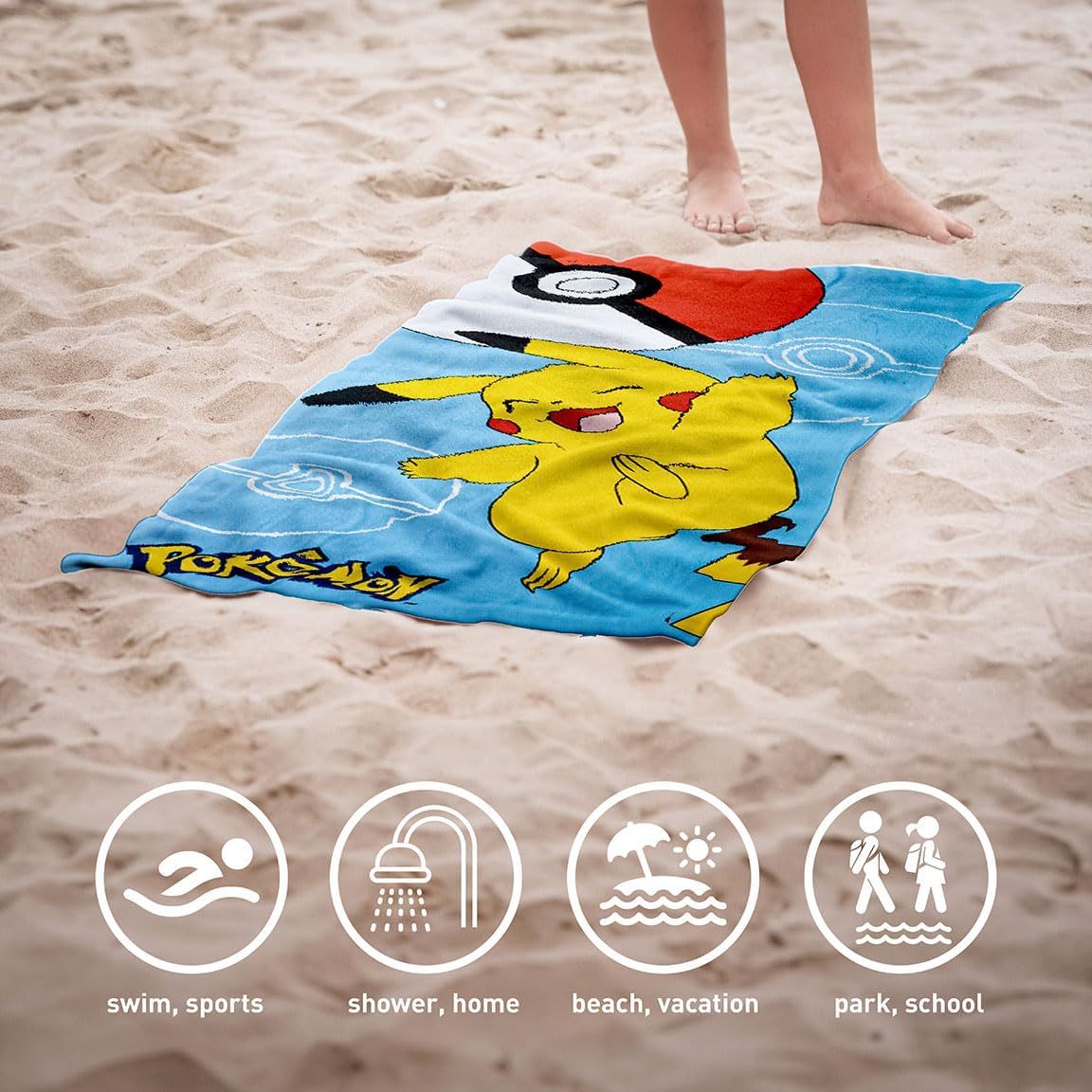 POKEMON - Telo Mare Asciugamano da spiaggia e piscina in microfibra CM. 140X70 asciugatura rapida, ultra morbido