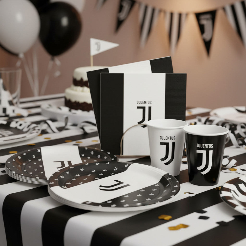 Kit Festa 8 Persone Set Tavola Addobbi Party Compleanno con 8 Piatti, 8 Bicchieri e 20 tovaglioli -  JUVENTUS