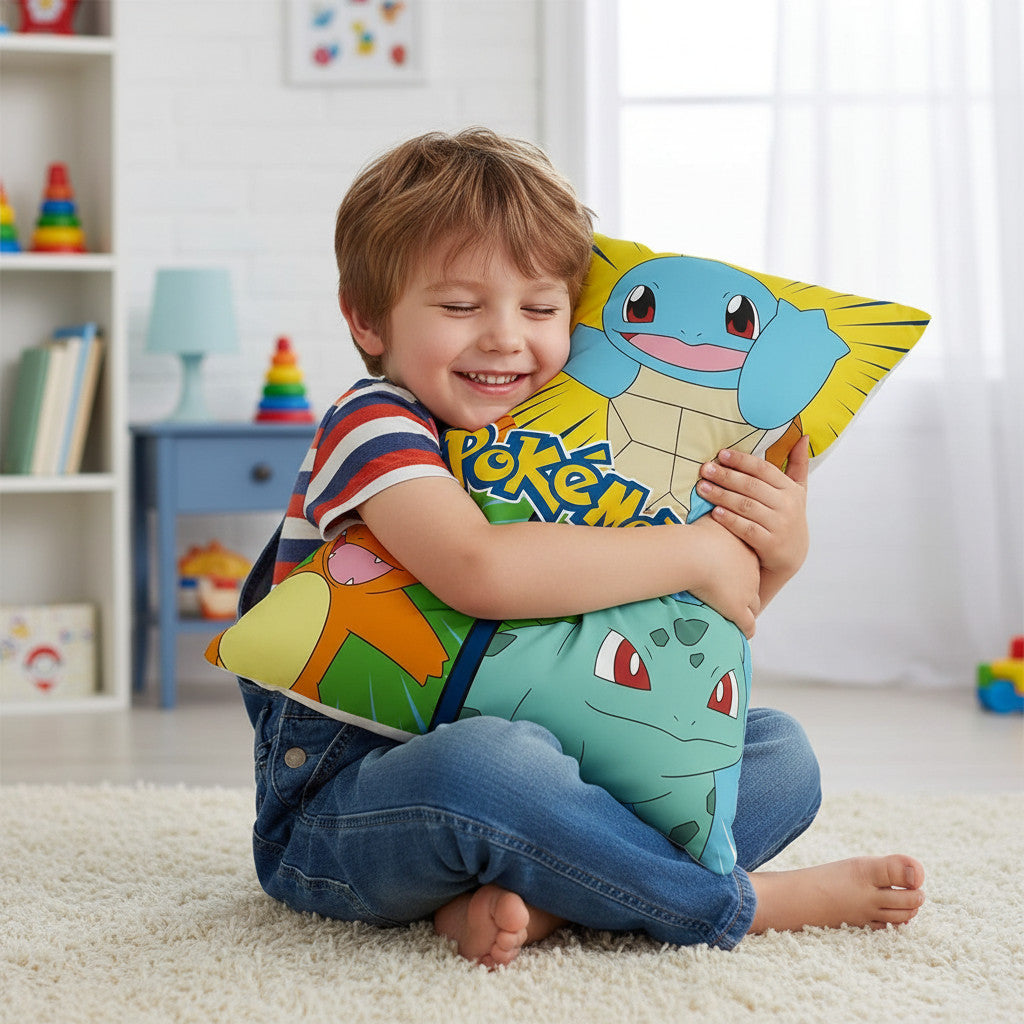 POKEMON - Cuscino Ufficiale Arredo 40x40 cm morbido con imbottitura 100% poliestere - Cameretta Bambini - Pikachu