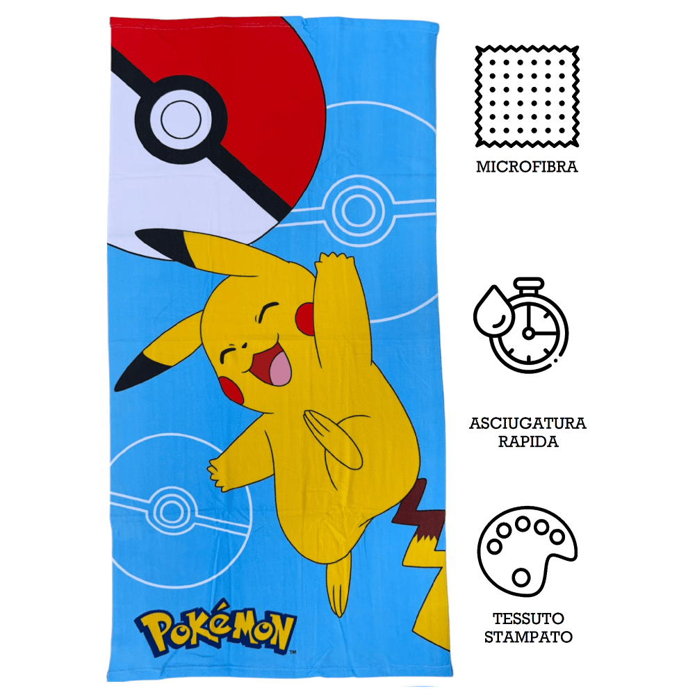 POKEMON - Telo Mare Asciugamano da spiaggia e piscina in microfibra CM. 140X70 asciugatura rapida, ultra morbido